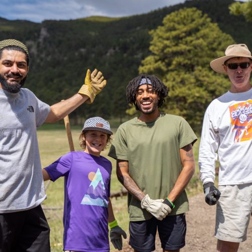 Volunteers working on the trail