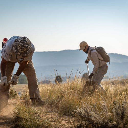 Volunteers working on the trail