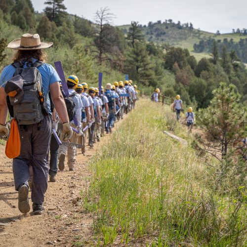 Large group of trail volunteers